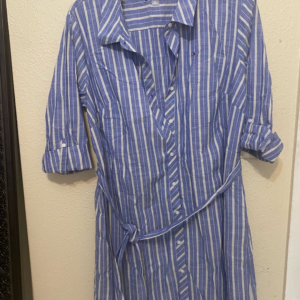 Tommy Hilfiger Navy and White Striped Shirt
